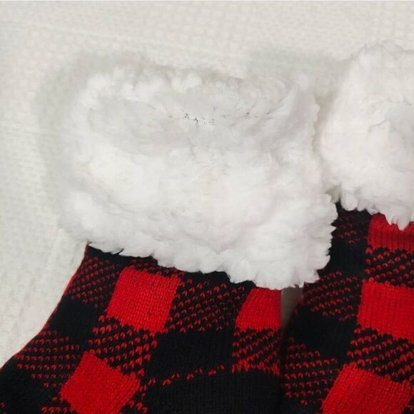 Winter Fleece Plaid Non Skid Socks -I - Picture 3 of 5